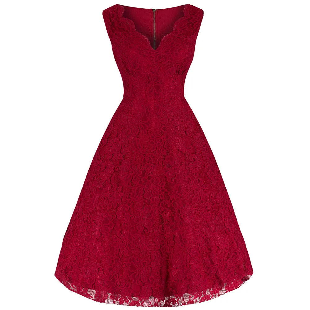 Jolie Moi Vintage Red Embroidered Lace Swing Bridesmaid Dress