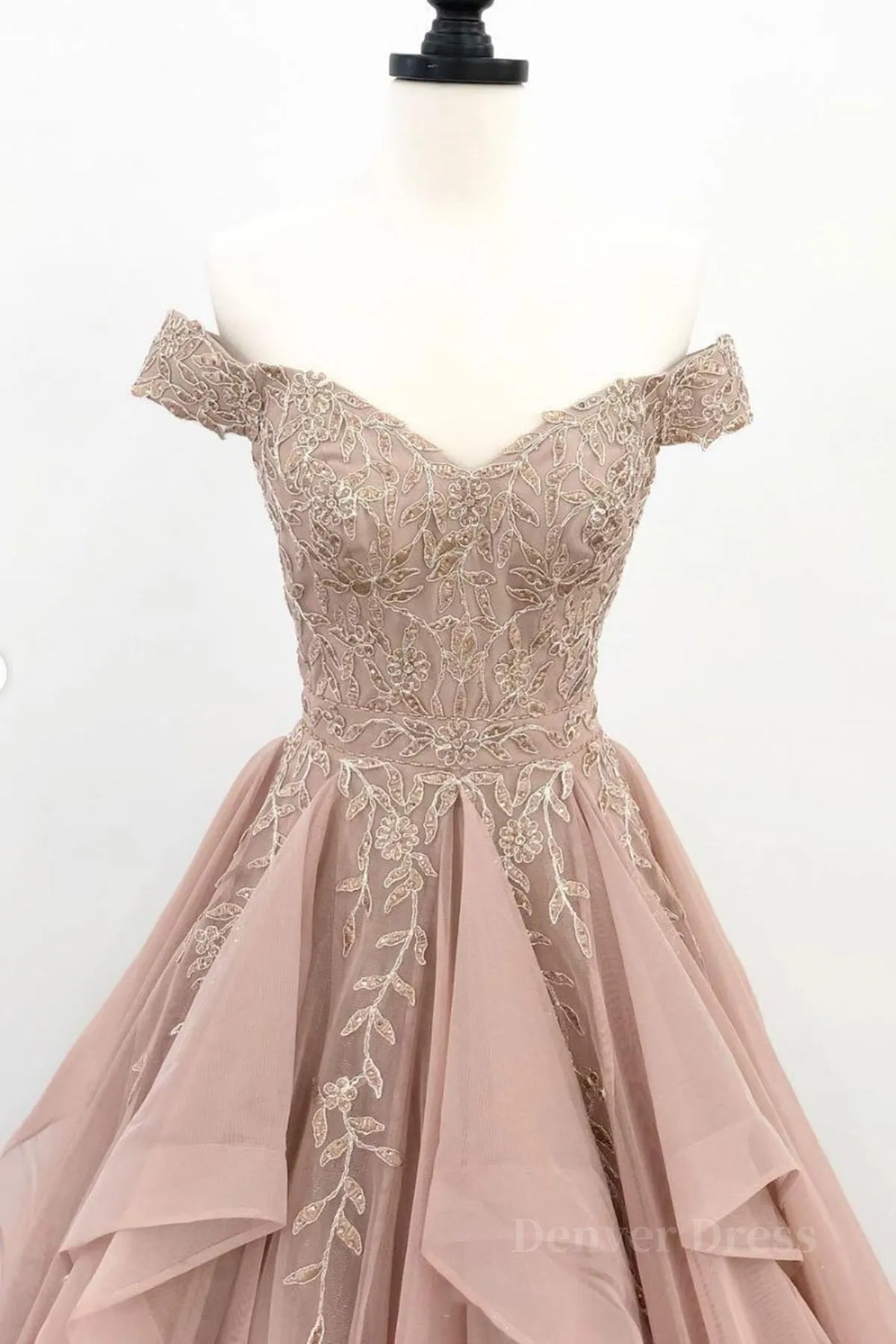 kamahe Off the Shoulder Champagne Lace Prom Dresses, Off Shoulder Champagne Lace Formal Evening Dresses