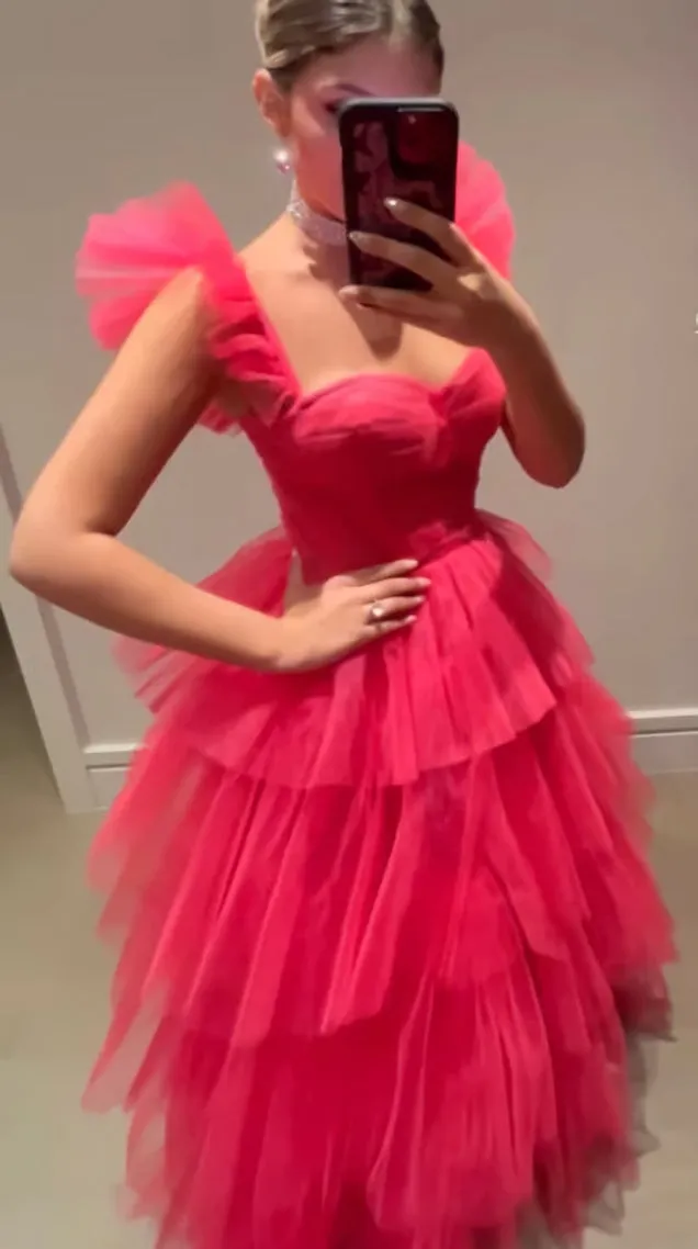 kamahe Unique Tulle Prom Dresses,Layered Ball Gowns Long Evening Dress