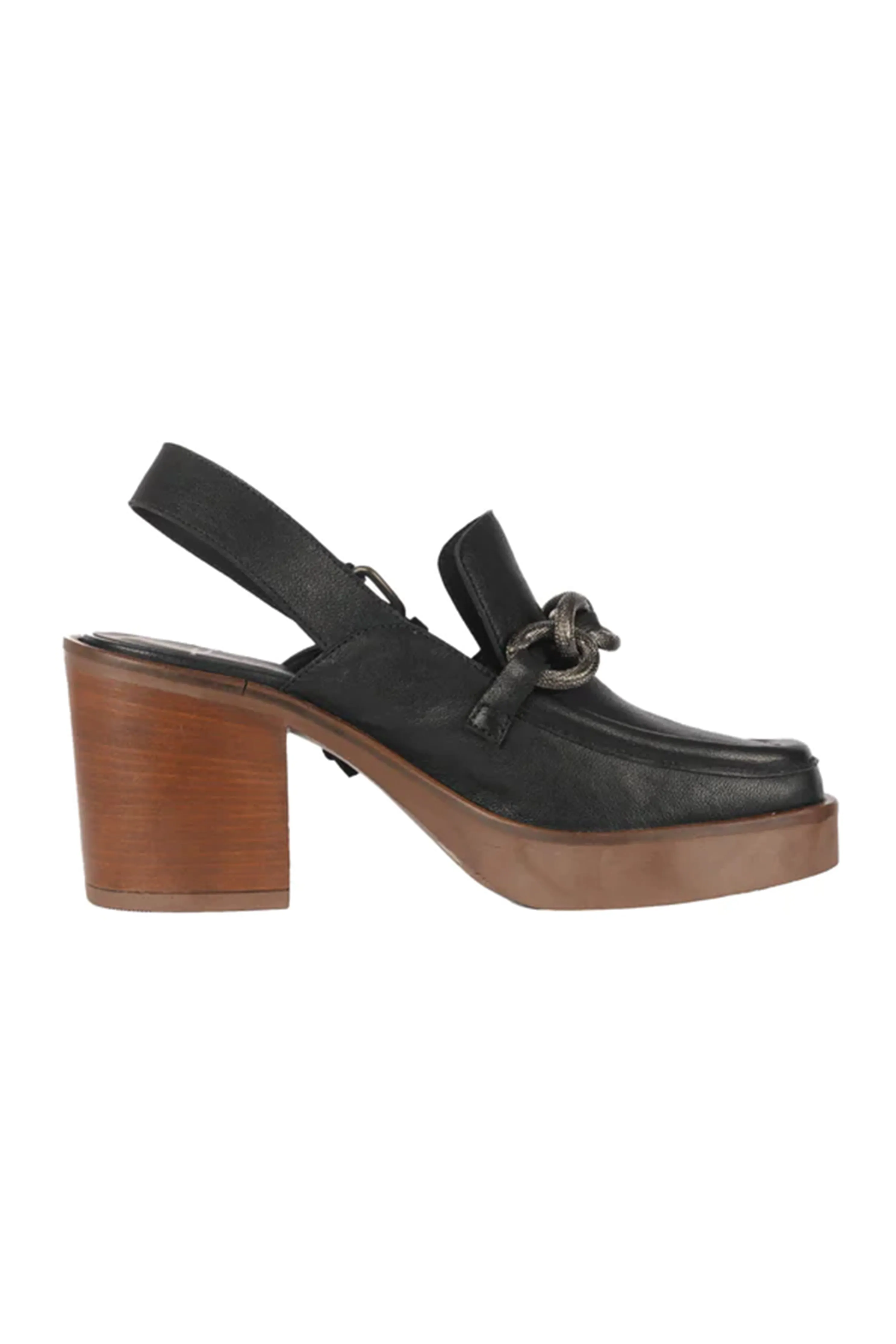 Leather Platform Moccasin Shoe in Old Iron Nero