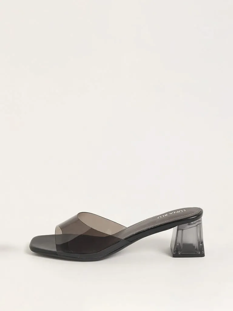 LUNA BLU Black Transparent Heel Sandals