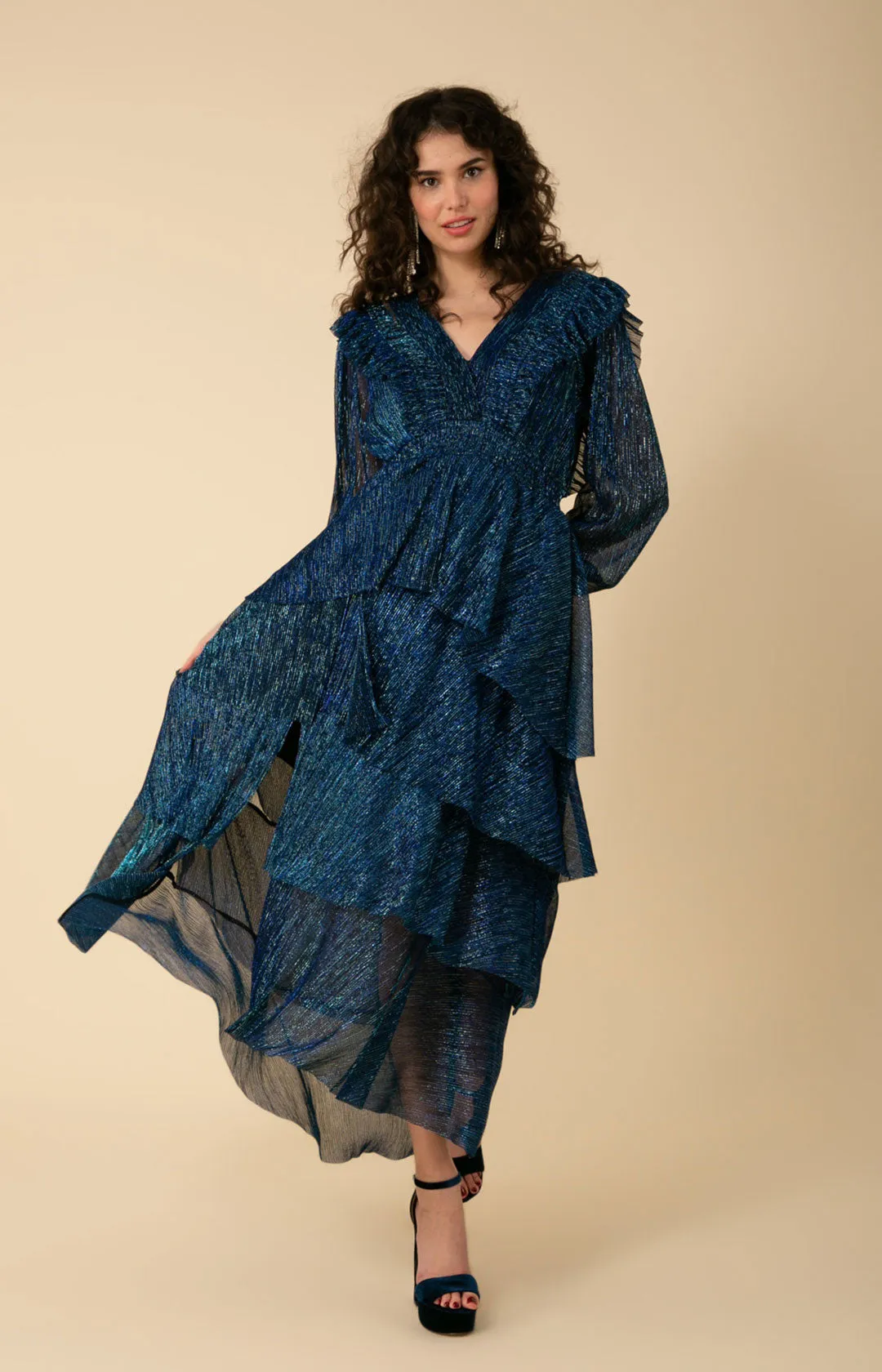 Lyna Lurex Crinkle Chiffon Dress