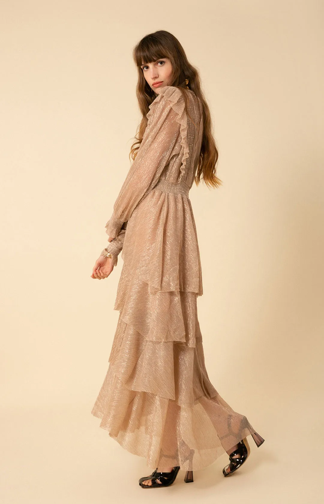 Lyna Lurex Crinkle Chiffon Dress