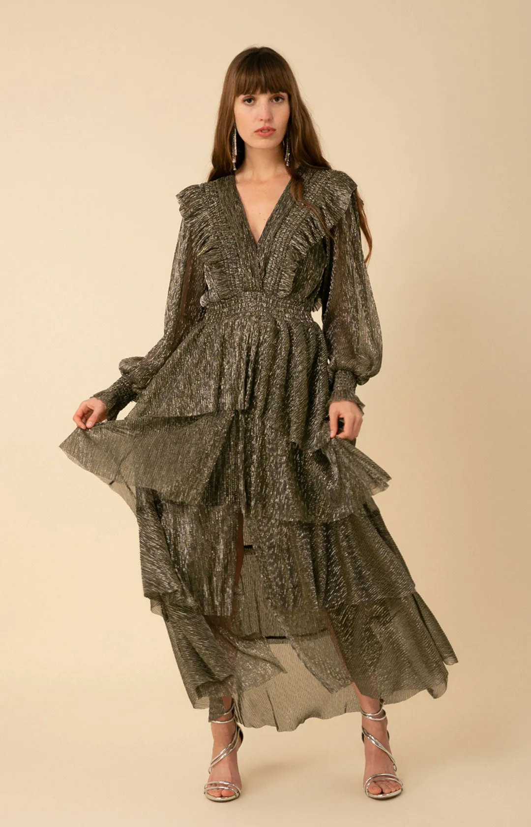 Lyna Lurex Crinkle Chiffon Dress