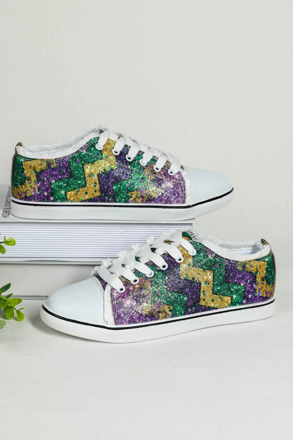 Mardi Gras Sneakers for Women Lace up Canvas Shoes