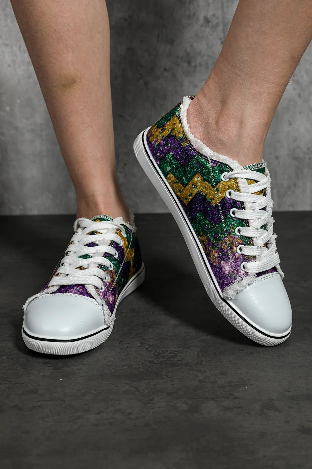 Mardi Gras Sneakers for Women Lace up Canvas Shoes