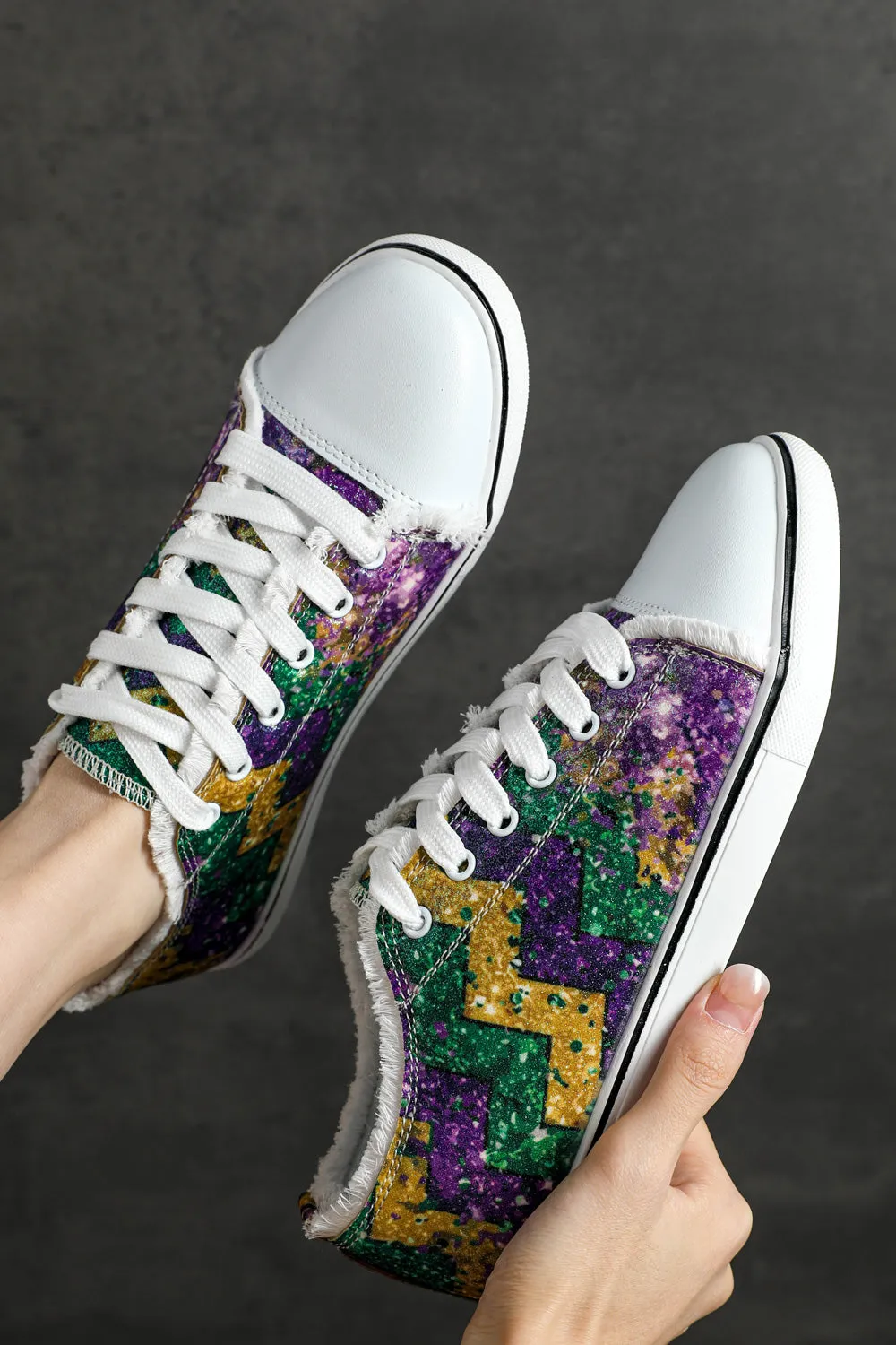 Mardi Gras Sneakers for Women Lace up Canvas Shoes