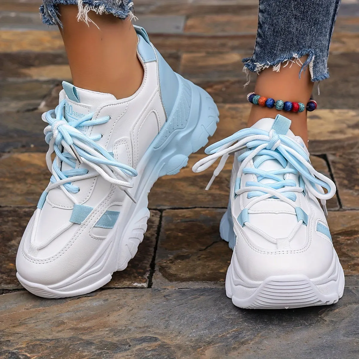 On-Trend Two Tone Comfy Low Top Platform Trainers Sneakers