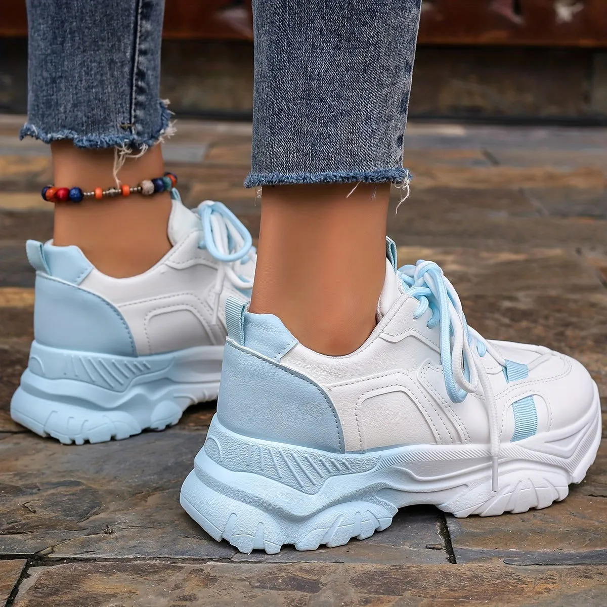 On-Trend Two Tone Comfy Low Top Platform Trainers Sneakers