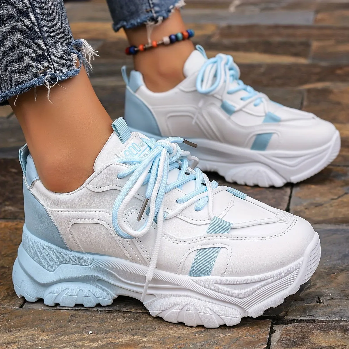 On-Trend Two Tone Comfy Low Top Platform Trainers Sneakers