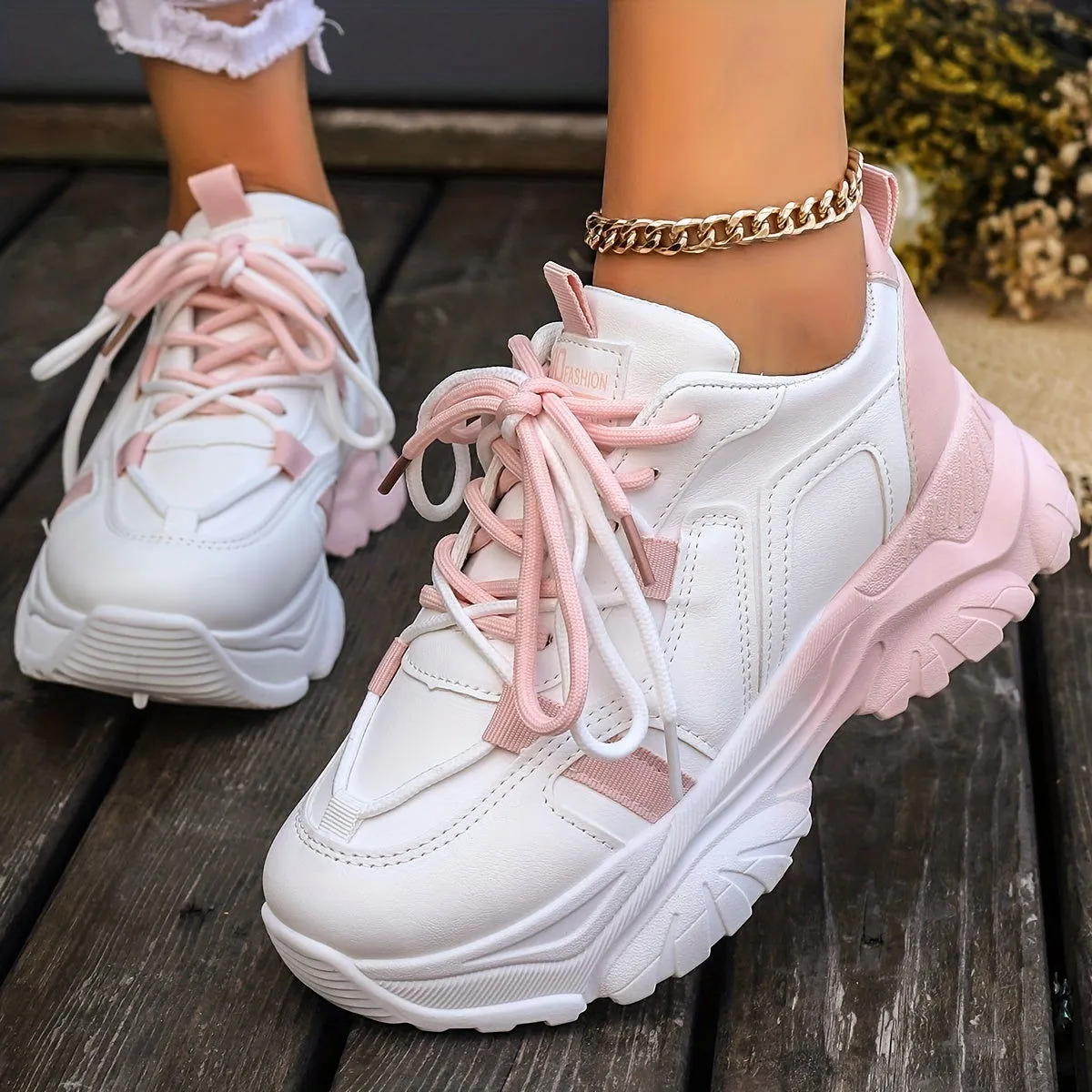 On-Trend Two Tone Comfy Low Top Platform Trainers Sneakers