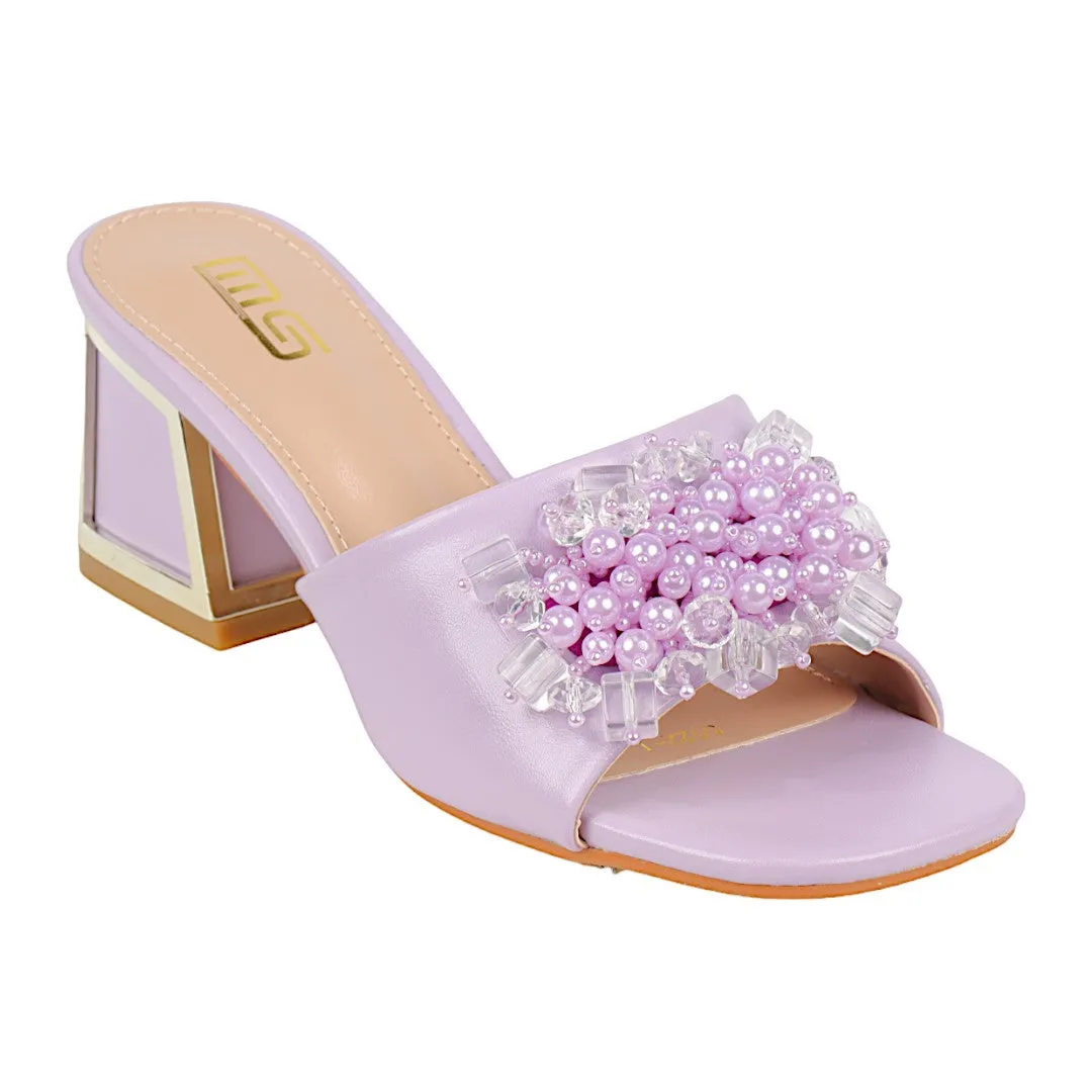 PEARL DECOR  BLOCK HEEL