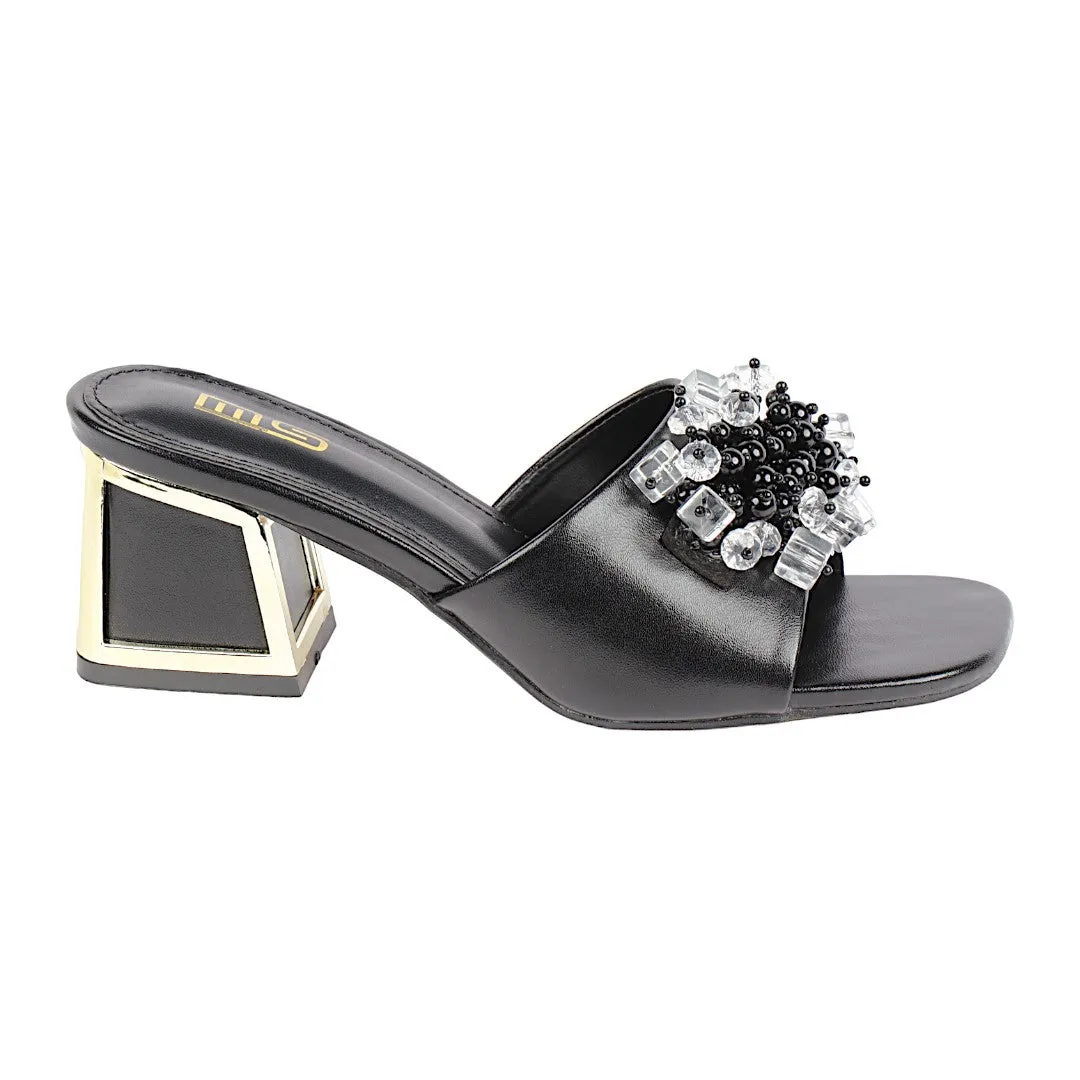 PEARL DECOR  BLOCK HEEL