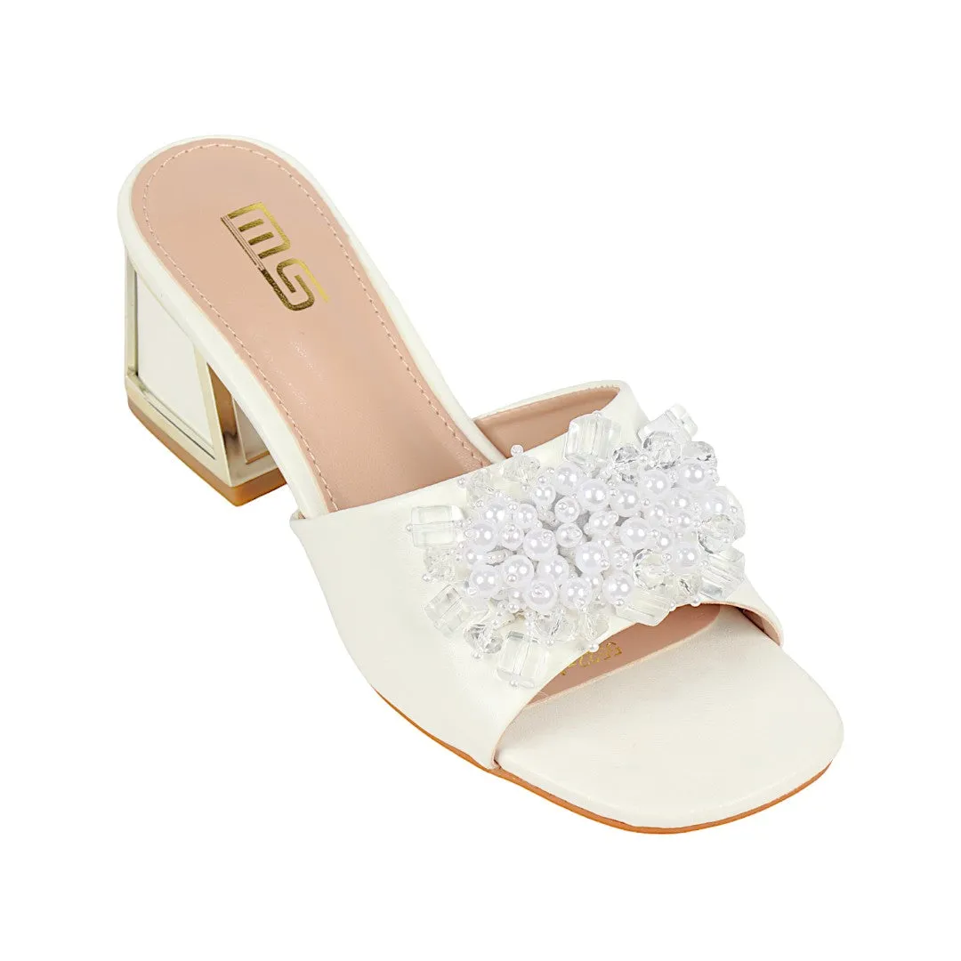 PEARL DECOR  BLOCK HEEL