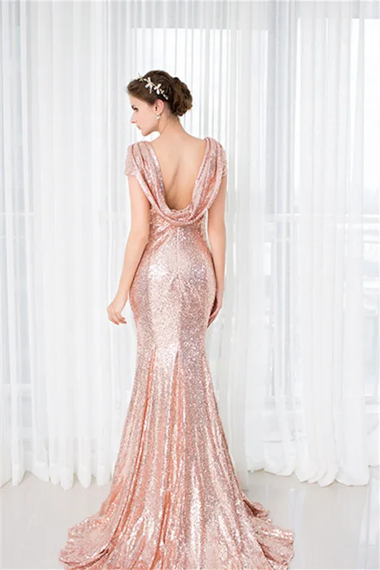 Rose Gold Sequin Mermaid Prom Dresses