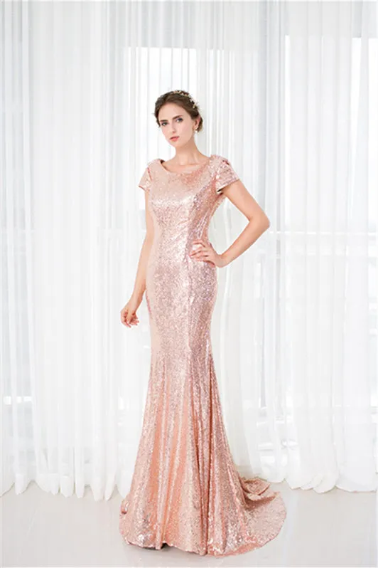 Rose Gold Sequin Mermaid Prom Dresses