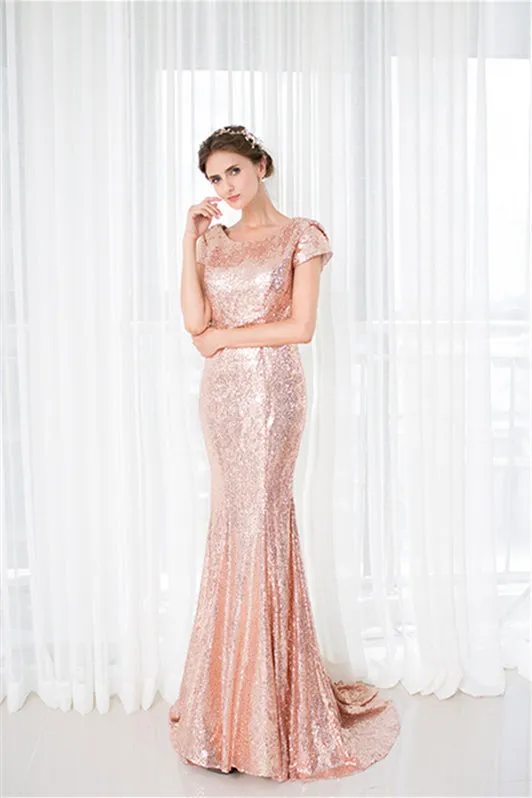 Rose Gold Sequin Mermaid Prom Dresses