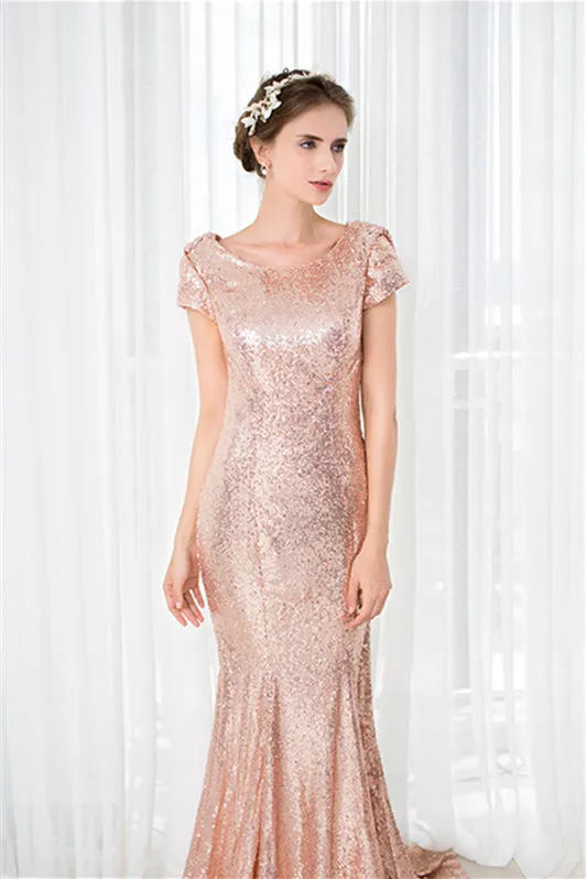 Rose Gold Sequin Mermaid Prom Dresses