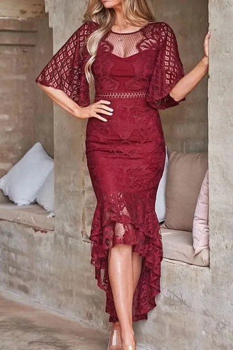 Sexy High Low Mermaid Lace Cocktail Dress