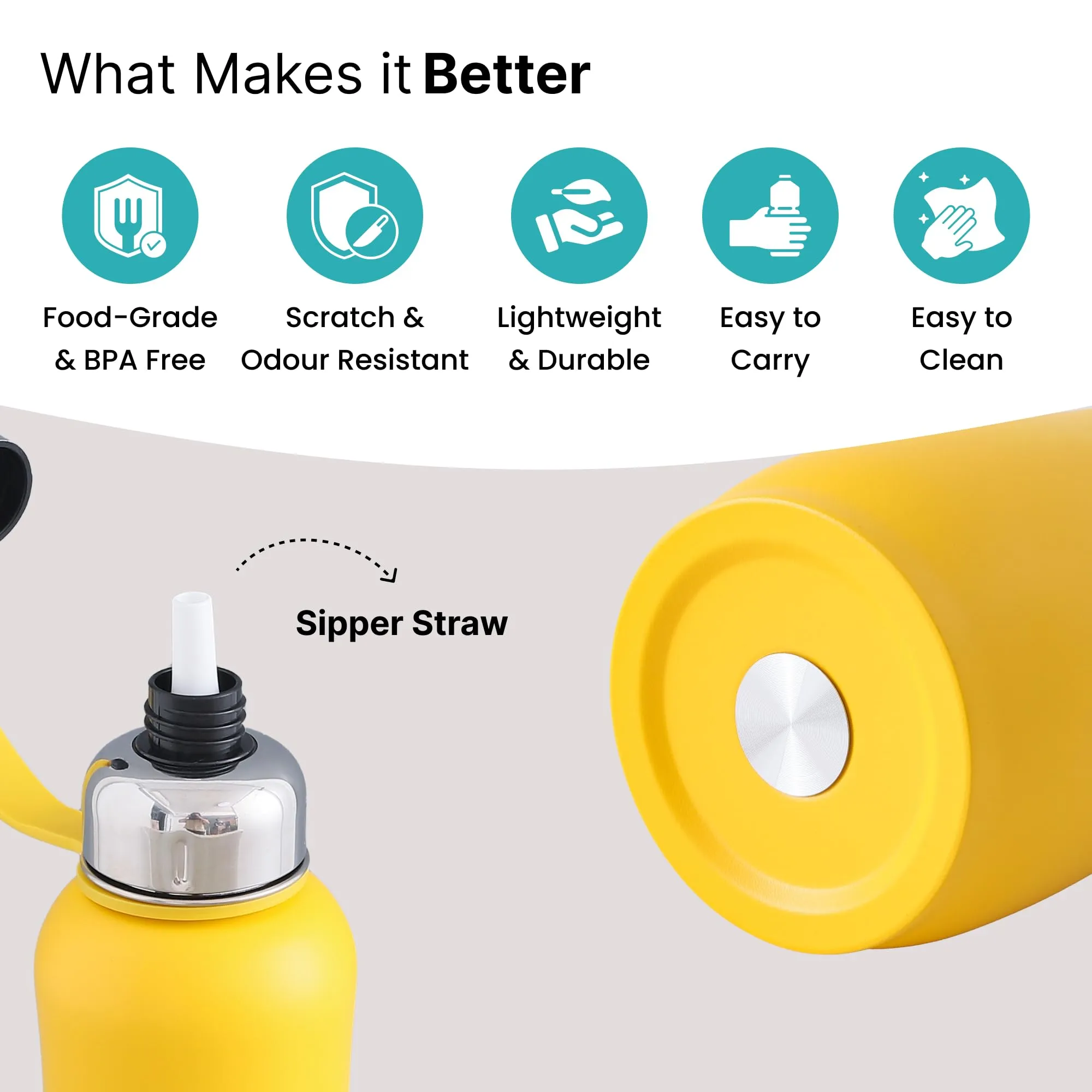 The Better Home 750ml | Insulated Thermosteel Bottle | Hot and Cold Water Bottle for Office, Gym, School | Leakproof | Vacuum Insulated Water Bottles | Easy Carry Flask for Kids/Adults | Yellow