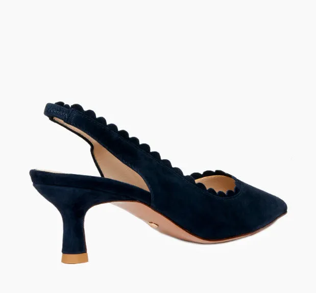 The Scallop Edge Sling Pump in Midnight