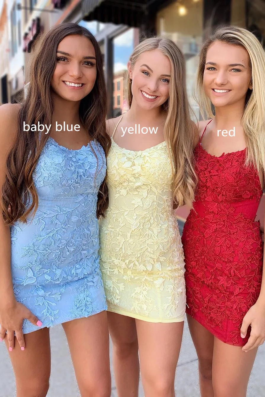 Tight Red Lace Short Homecoming Dress,Light Blue Mini Prom Dresses