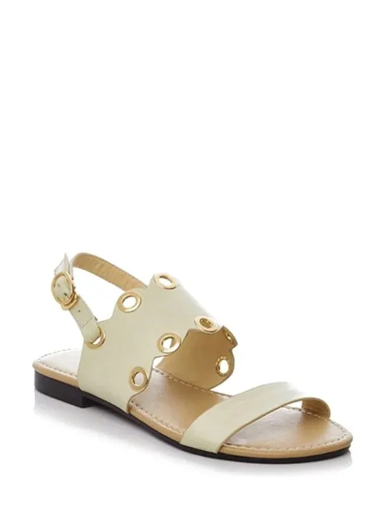 Trendy Metallic Eyelet Flat Heel Sandals