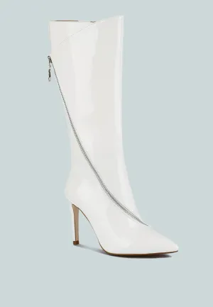 TSAROH Zip Around Calf Boot In White