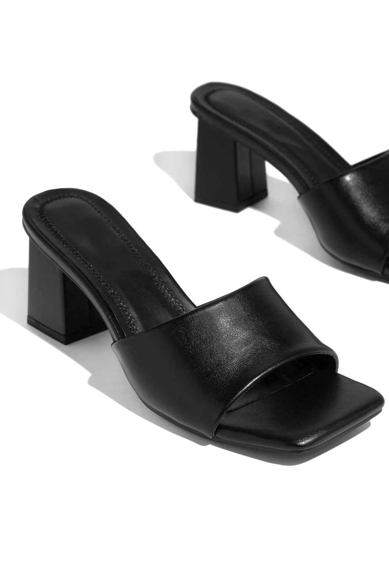 Valentine Block Heel Mules - Black PU