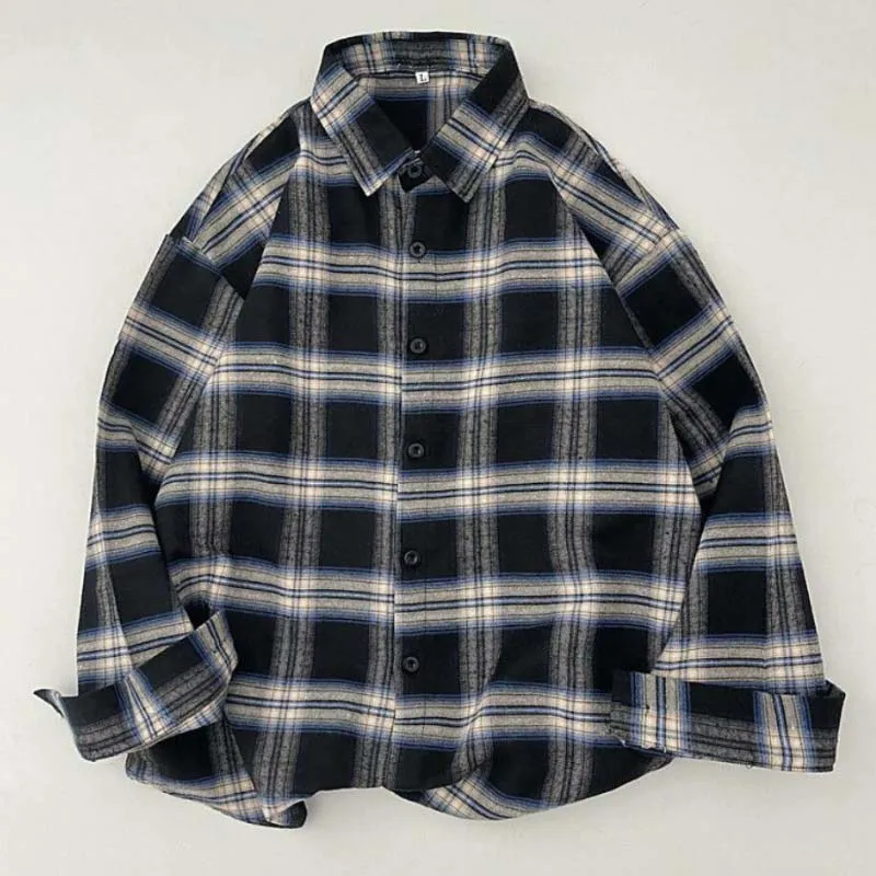 Vintage Plaid Shirts Fashion Button Up Spring Shirt Long Sleeve Turn Down Collar Tops Loose Oversize Ladies Tops