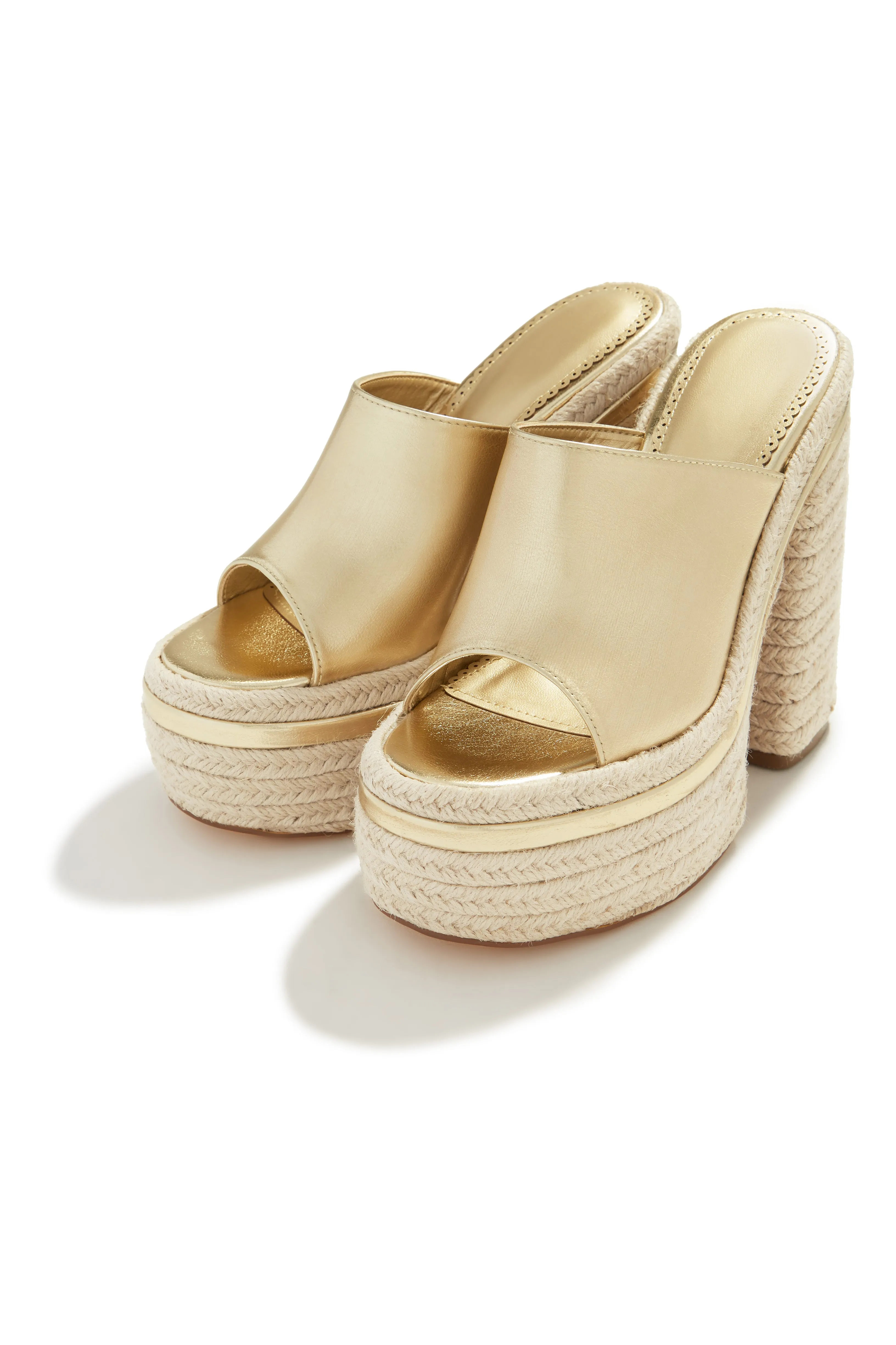 Weekend Attire Platform Block Heel Mules - Gold