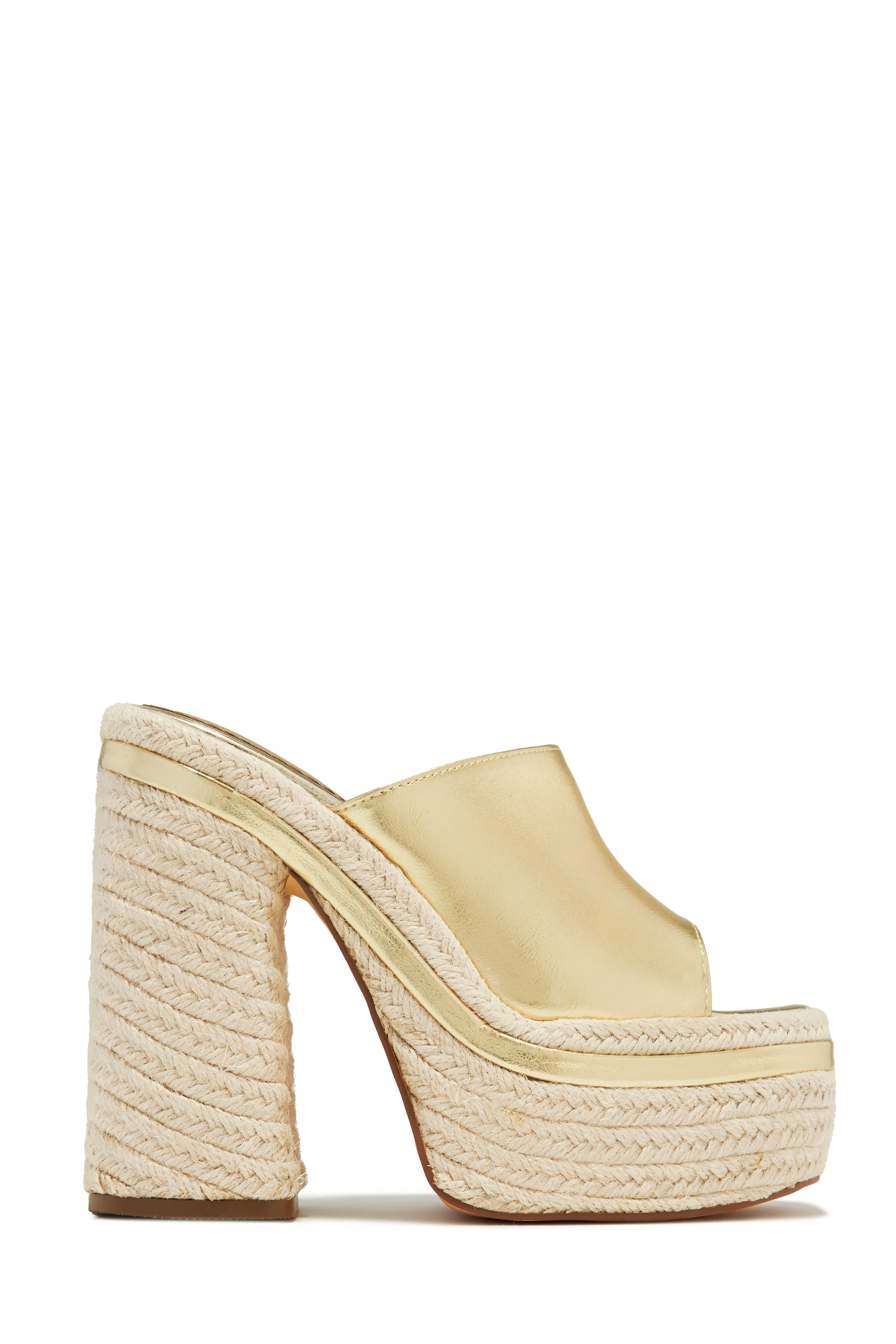 Weekend Attire Platform Block Heel Mules - Gold