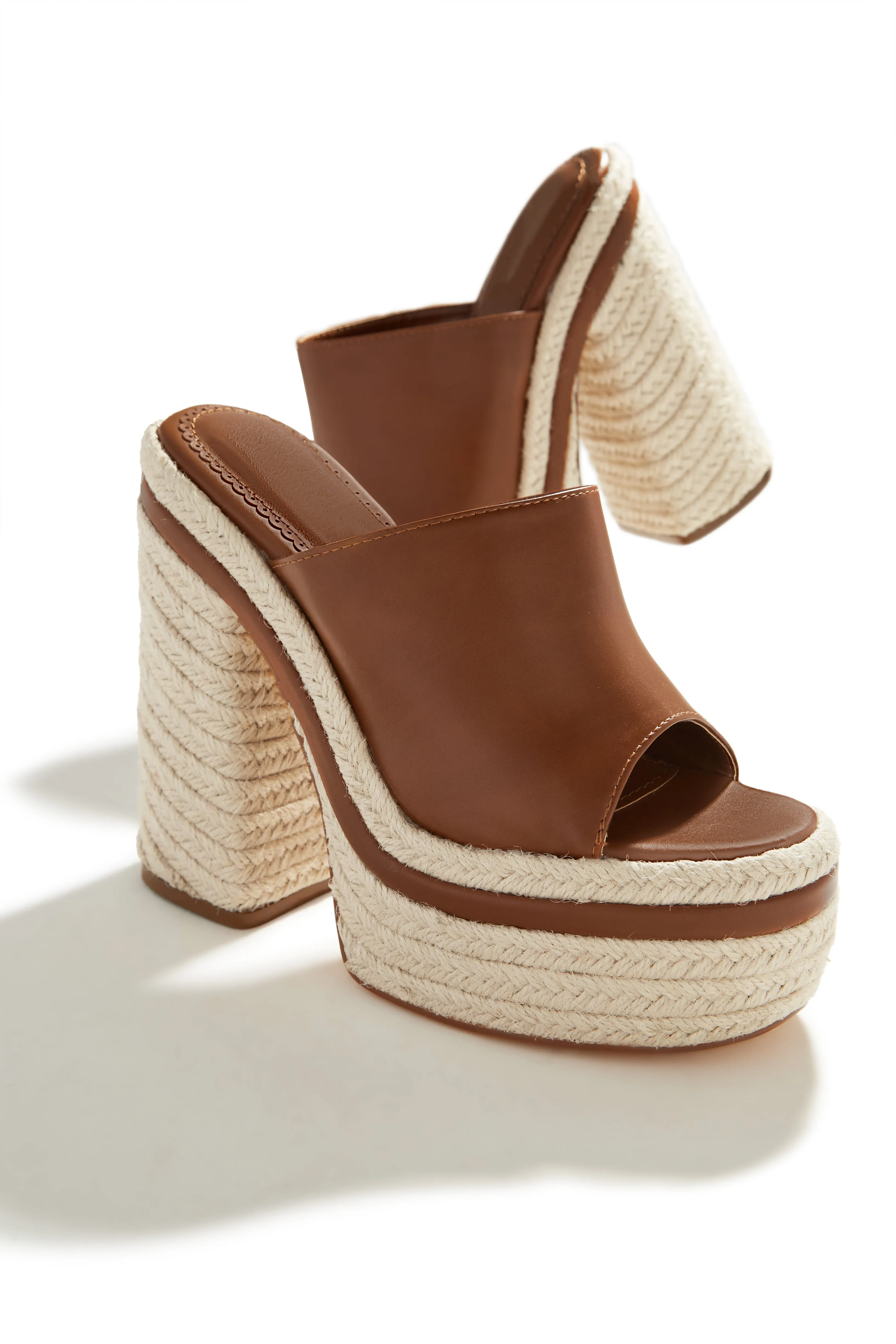 Weekend Attire Platform Block Heel Mules - Tan