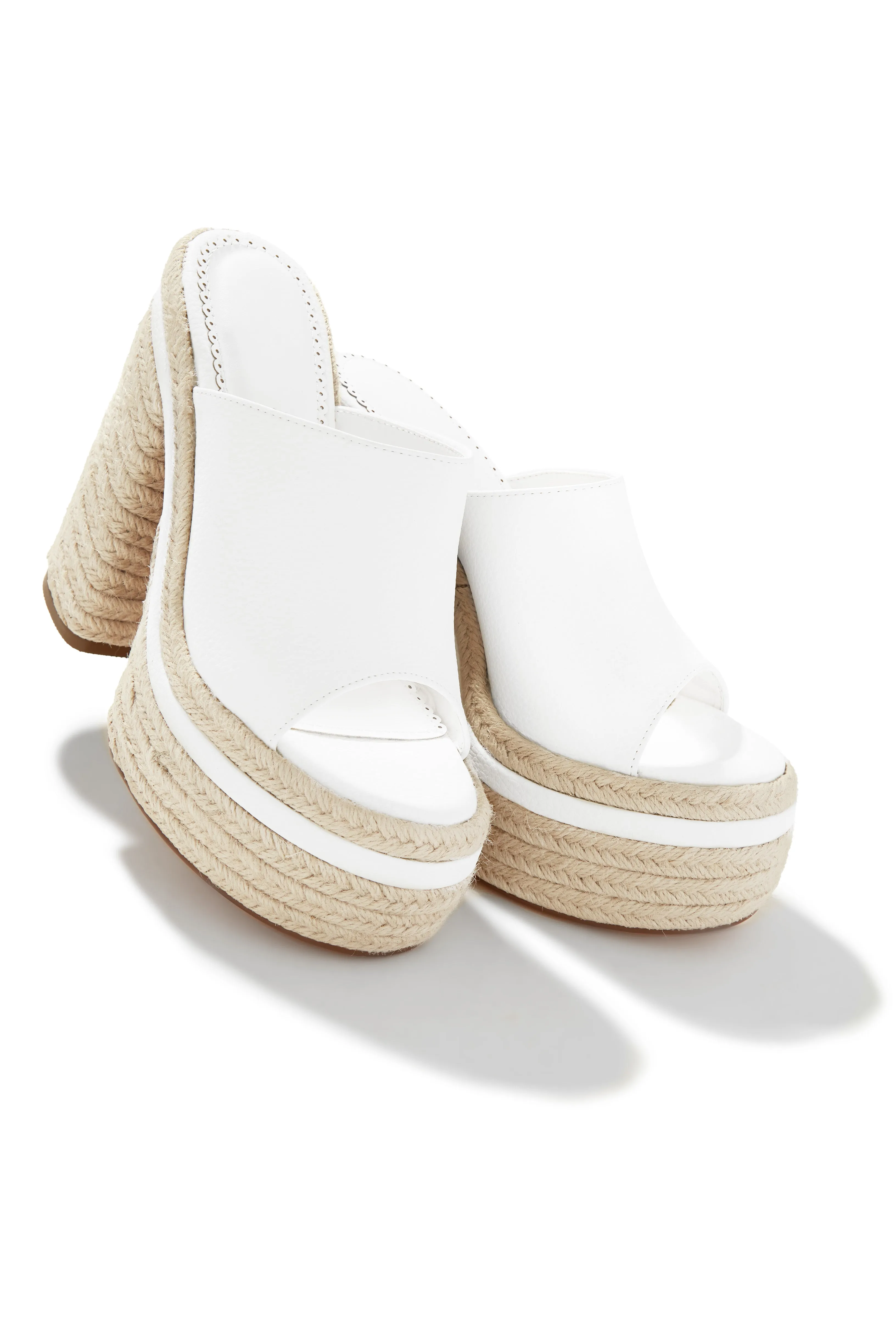 Weekend Attire Platform Block Heel Mules - White