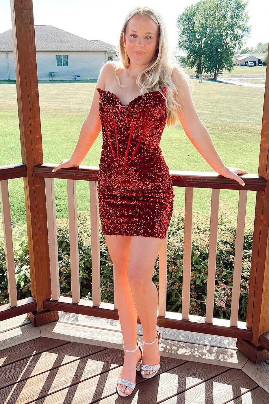 White Iridescent Sequin V Neck Short Homecoming Dress Bodycon Cocktail