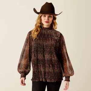 Women's Ariat Plume Pleated Shirt-Leopard Mesh