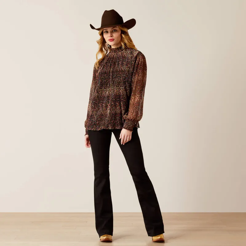 Women's Ariat Plume Pleated Shirt-Leopard Mesh