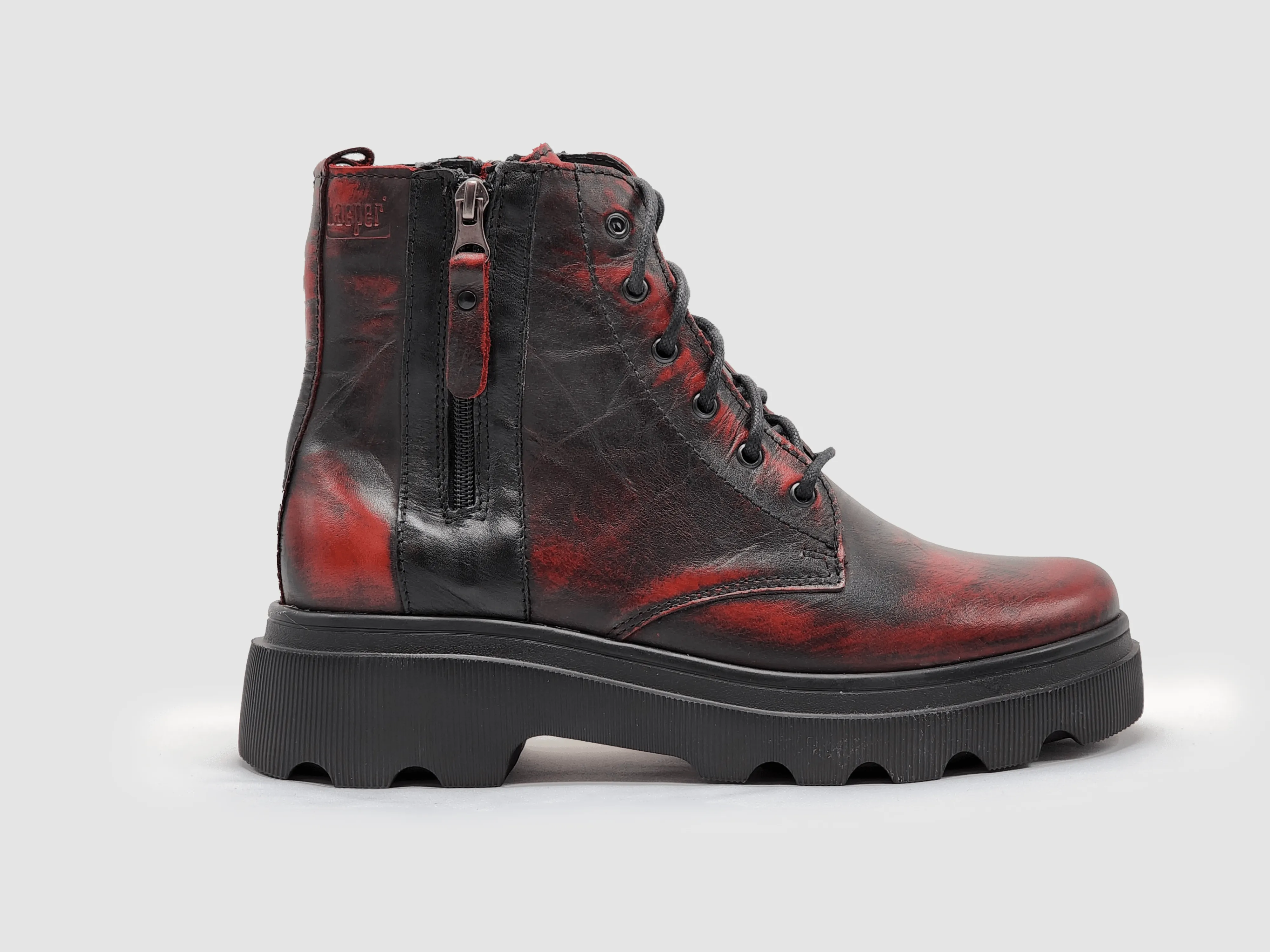 Women's Modern Insulated Zip-Up Leather Boots - Black/Red